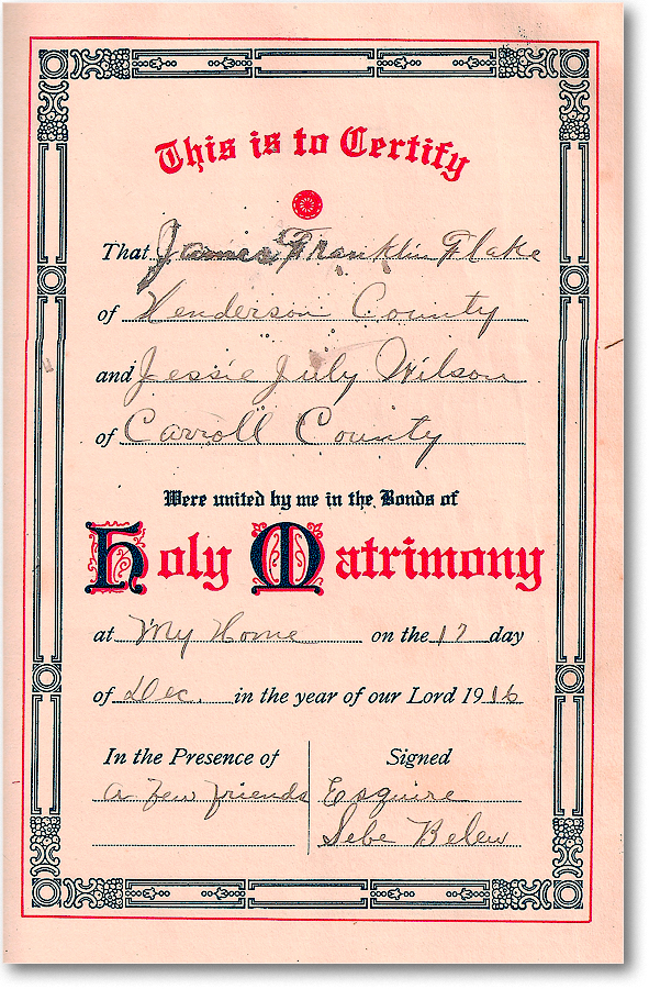 1916 Marriage Certif Frank Flake n Jessie Wilson copy