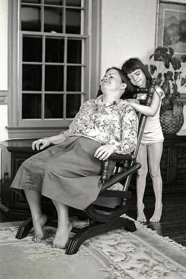 1980-05 BeccaHuggingSusan_Hillcrest_1980May_BWNeg_1