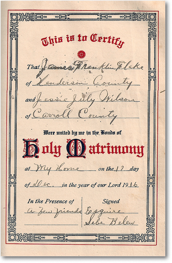 1916 Marriage Certif Frank Flake n Jessie Wilson copy