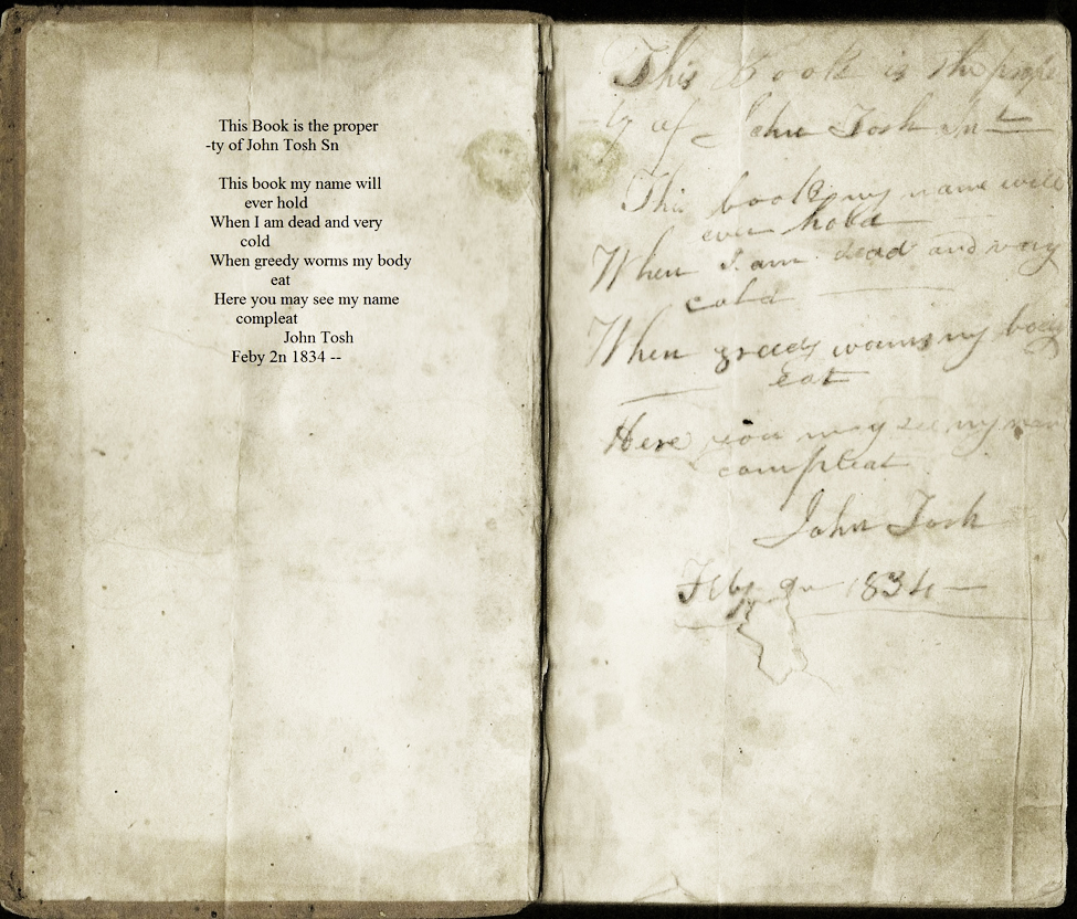 Tosh family Bible first page (with transcription)